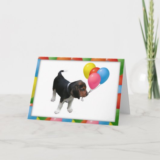 Beagle Chiot et Balloons Carte d'anniversaire (Devant)