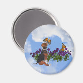 Beagle Chiot Papillons Fleurs Animal Magnet (Recto/Verso)