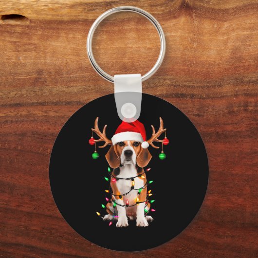 Beagle Christmas Tree Shirt Beagle Santa Hat Lover Sleutelhanger (Voorkant)