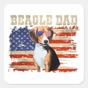 beagle dad merica american flag dog mannen op 4 ju vierkante sticker
