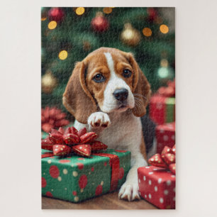 Beagle die Kerstcadeaus Inpakt Kerstschilderij Legpuzzel
