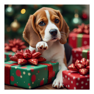 Beagle die Kerstcadeaus Inpakt Kerstschilderij Perfect Poster