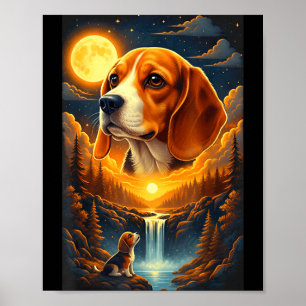 Beagle die naar de maan huilt poster