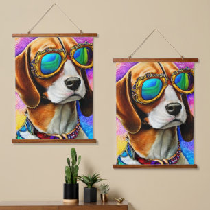 Beagle die zonnebrillen draagt hangend wandkleed