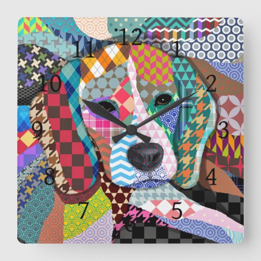 Beagle Dog 161 Square Wall klok (Voorkant)