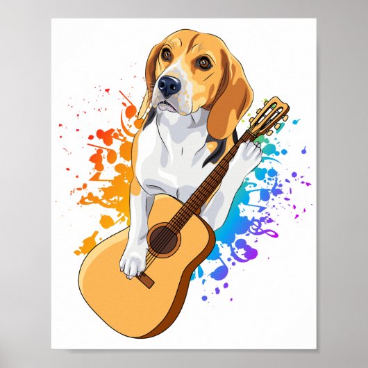 Beagle Dog Acoustic Guitar Poster (Voorkant)
