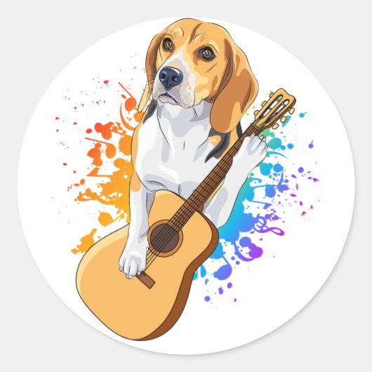 Beagle Dog Acoustic Guitar Ronde Sticker (Voorkant)