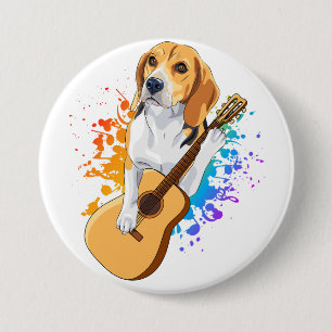 Beagle Dog Acoustic Guitar Round Ronde Button 7,6 Cm
