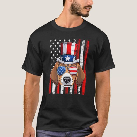 Beagle Dog Amerikaanse vlag 4 juli Beagle Fr T-shirt (Voorkant)