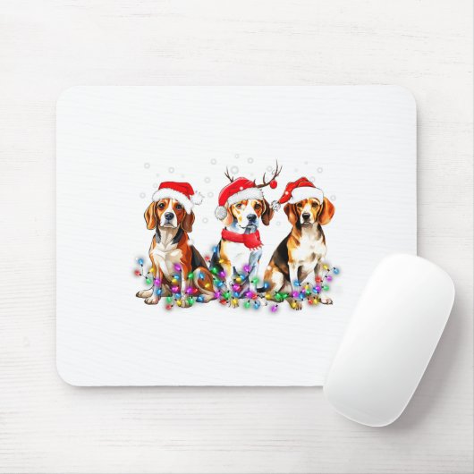 Beagle Dog Christmas Lights Cute Pet Matching Fami Muismat (Met muis)