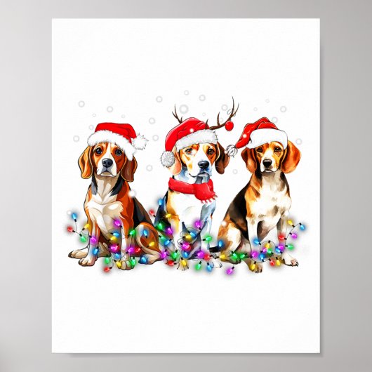 Beagle Dog Christmas Lights Cute Pet Matching Fami Poster (Voorkant)