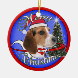 BEAGLE DOG CHRISTMAS ORNAMENT - SANTA HAT