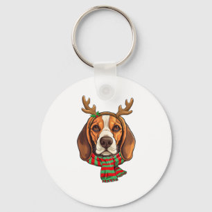 Beagle Dog Christmas Reindeer Santa Hat Grappige K Sleutelhanger