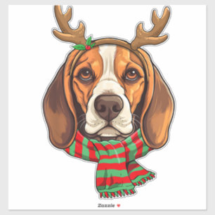 Beagle Dog Christmas Reindeer Santa Hat Grappige K Sticker