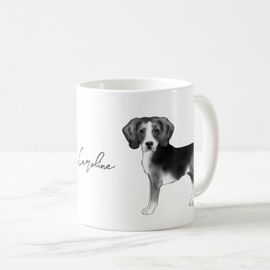 Beagle Dog Design in zwart-wit met naam Koffiemok (Voorkant rechts)