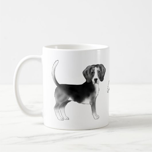 Beagle Dog Design in zwart-wit met naam Koffiemok (Links)
