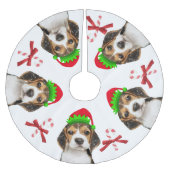 Beagle Dog Elves Candy Canes | Wit Kerstboom Rok (Voorkant)