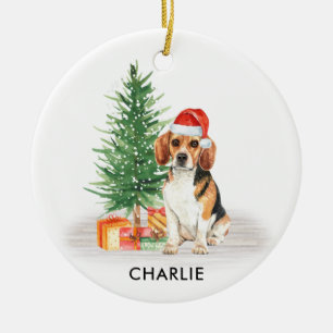 Beagle Dog Festive Santa Persoonlijke Kerstmis Keramisch Ornament