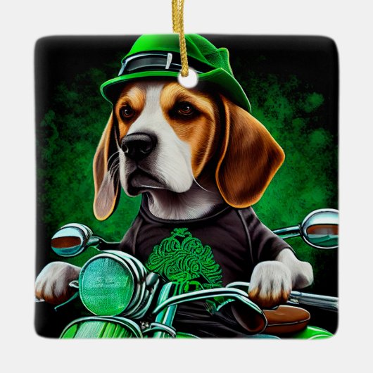 Beagle Dog fiets St. Patrick's Day Keramisch Ornament (Voorkant)