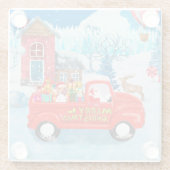 Beagle Dog in kerstcadeauwagen Glazen Onderzetter (Achterkant)