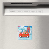 Beagle Dog in kerstcadeauwagen Magneet (Insitu (Vaatwasser))