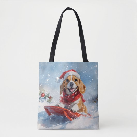 Beagle Dog in Sledge Laat het Sneeuw Kerstmis Draagtas (Voorkant)
