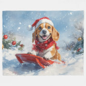 Beagle Dog in Sledge Laat het Sneeuw Kerstmis Fleece Deken (Voorkant (Horizontaal))