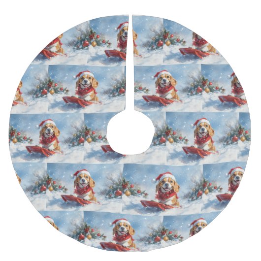 Beagle Dog in Sledge Laat het Sneeuw Kerstmis Kerstboom Rok (Voorkant)