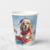 Beagle Dog in Sledge Laat het Sneeuw Kerstmis Papieren Bekers (Voorkant)