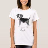 Beagle Dog in zwarte, witte en aangepaste tekst T-shirt (Voorkant)