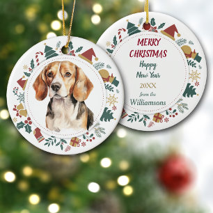 Beagle Dog ingelijst met kerst Afbeeldingen Keramisch Ornament