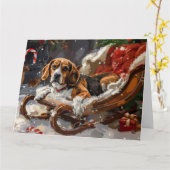 Beagle Dog Kerstfeest Kaart (Gele Bloem)