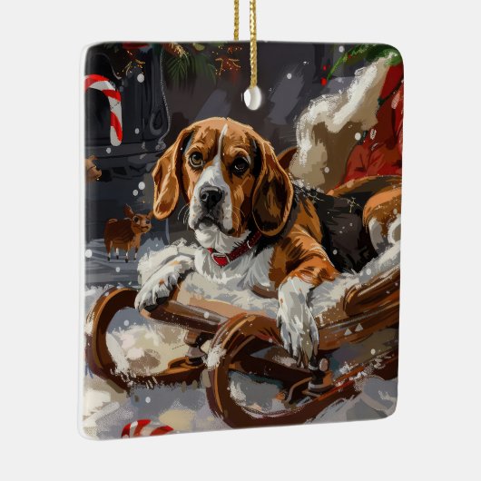 Beagle Dog Kerstfeest Keramisch Ornament (Rechts)