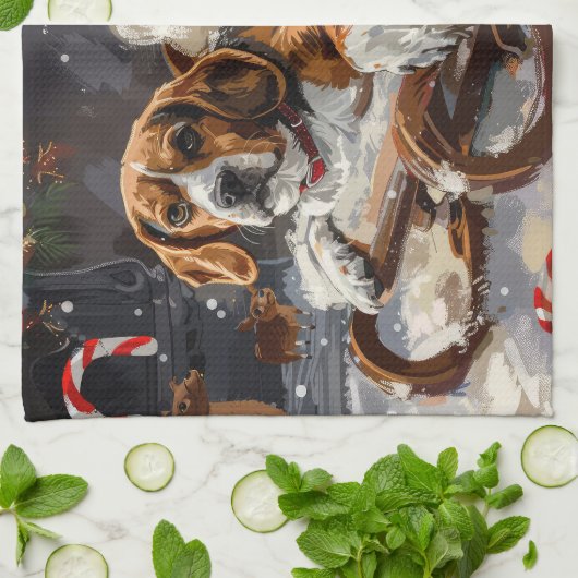 Beagle Dog Kerstfeest Theedoek (Gevouwen)