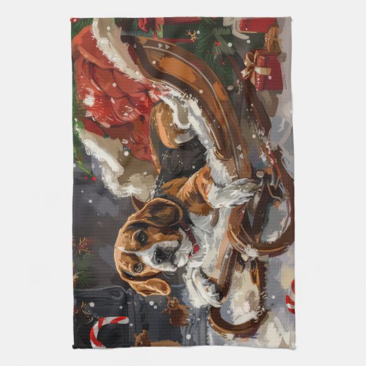 Beagle Dog Kerstfeest Theedoek (Verticaal)