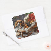 Beagle Dog Kerstfeest Vierkante Sticker (Envelop)