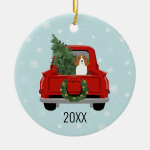 Beagle dog kersttruck keramisch ornament
