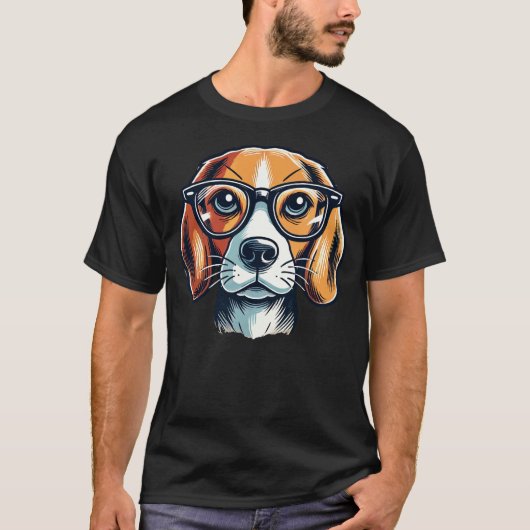 Beagle Dog met bril Pop Art Style T-shirt (Voorkant)