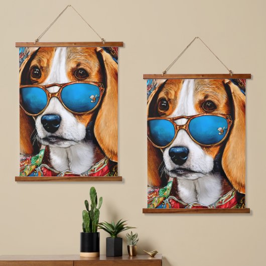 Beagle Dog met zonnebril Hangend Wandkleed (Asymmetrisch)