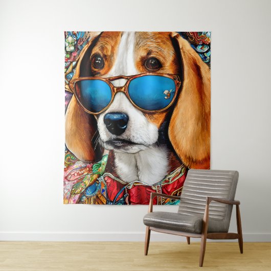 Beagle Dog met zonnebril Wandkleed (In situ)