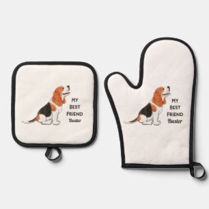 Beagle Dog Mijn beste vriend - Aangepaste naam Ovenwant & Pannenlap Set