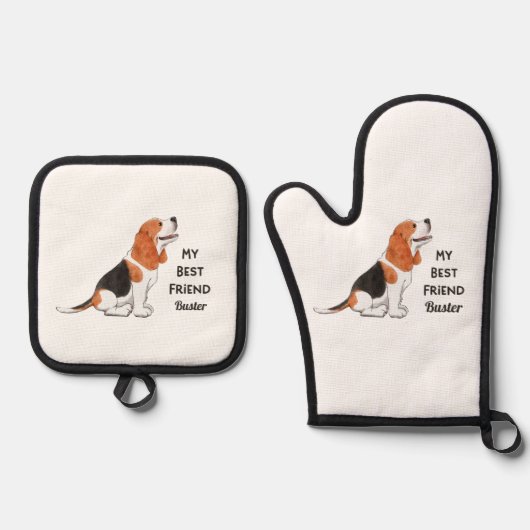 Beagle Dog Mijn beste vriend - Aangepaste naam Ovenwant & Pannenlap Set (Voorkant)