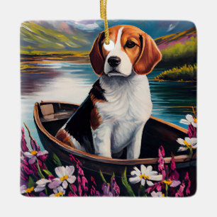 Beagle Dog op een peddel: Een Schilderachtig avont Keramisch Ornament