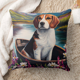 Beagle Dog op een peddel: Een Schilderachtig avont Kussen