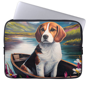 Beagle Dog op een peddel: Een Schilderachtig avont Laptop Sleeve