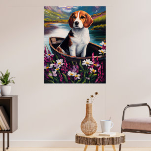 Beagle Dog op een peddel: Een Schilderachtig avont Poster
