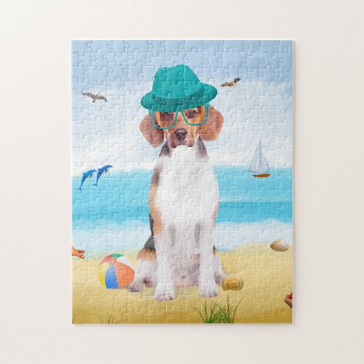 Beagle Dog op het strand Legpuzzel (Verticaal)