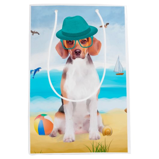 Beagle Dog op strand Medium Cadeauzakje (Voorkant)