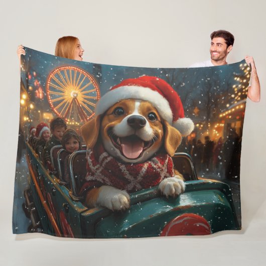 Beagle Dog Roller Onderzetter Kerst Fleece Deken (In situ)