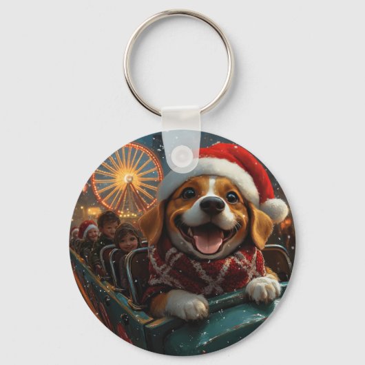 Beagle Dog Roller Onderzetter Kerst Sleutelhanger (Voorkant)